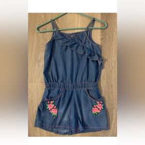 Limited Too! Girl’s Size 10 Denim Blue Romper With Pink Floral Trim